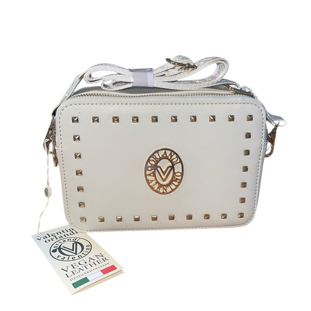 NWT- Valentino Orlandi vegan leather crossbody bag. Color bone W/ gold hardware. - Picture 3 of 14